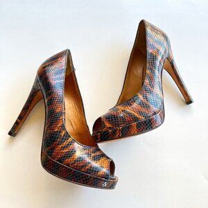 KORS MICHAEL KORS ANIMAL PRINT OPEN PEEP TOE PLATFORM HEEL‎ WOMENS SIZE 8M